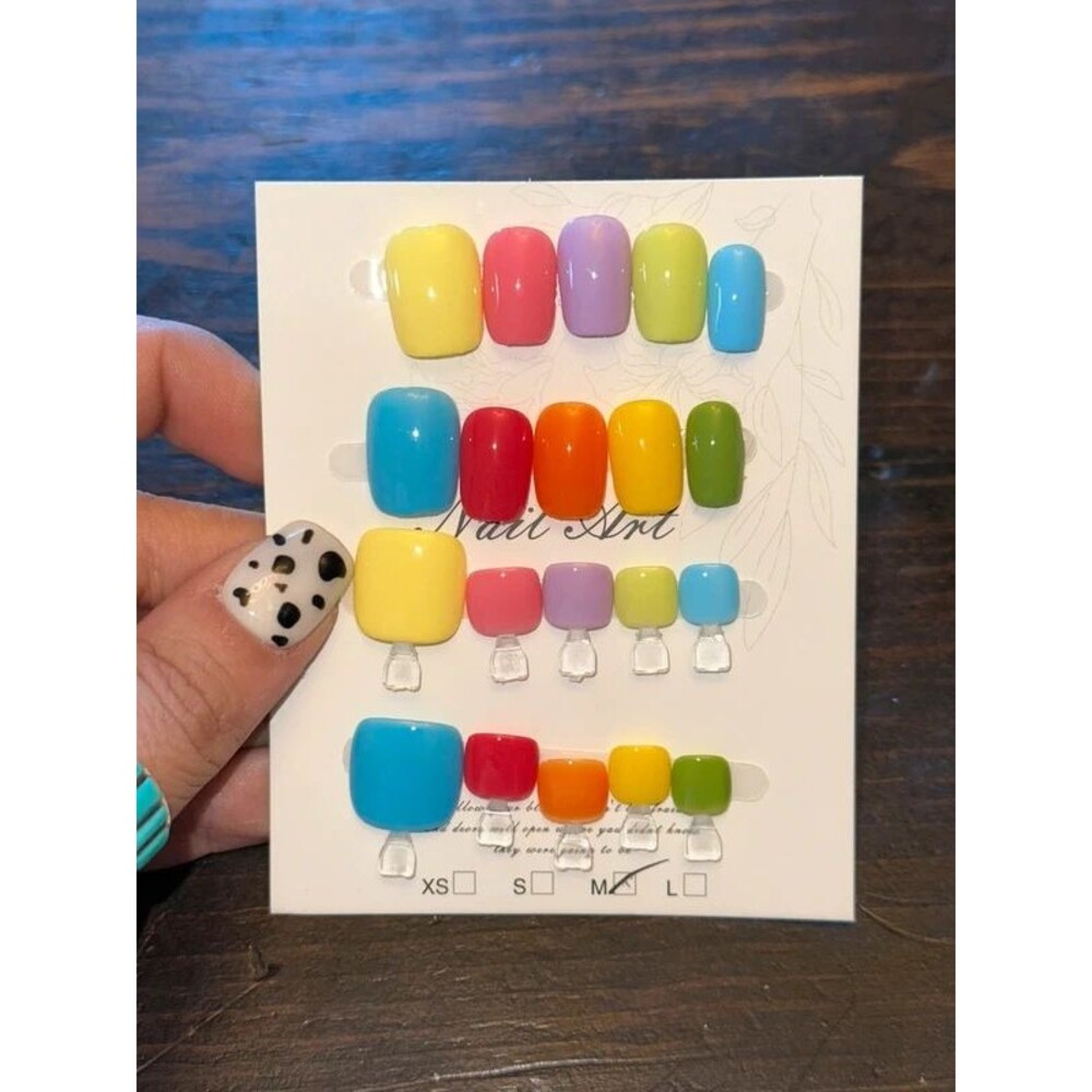 Rainbow Square Press On Nails & Toes Set Size Medium
